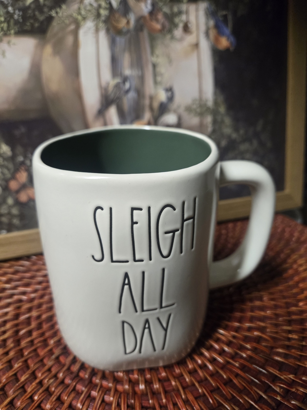 Rae Dunn White Mug with Green Interior - Sleigh All Day